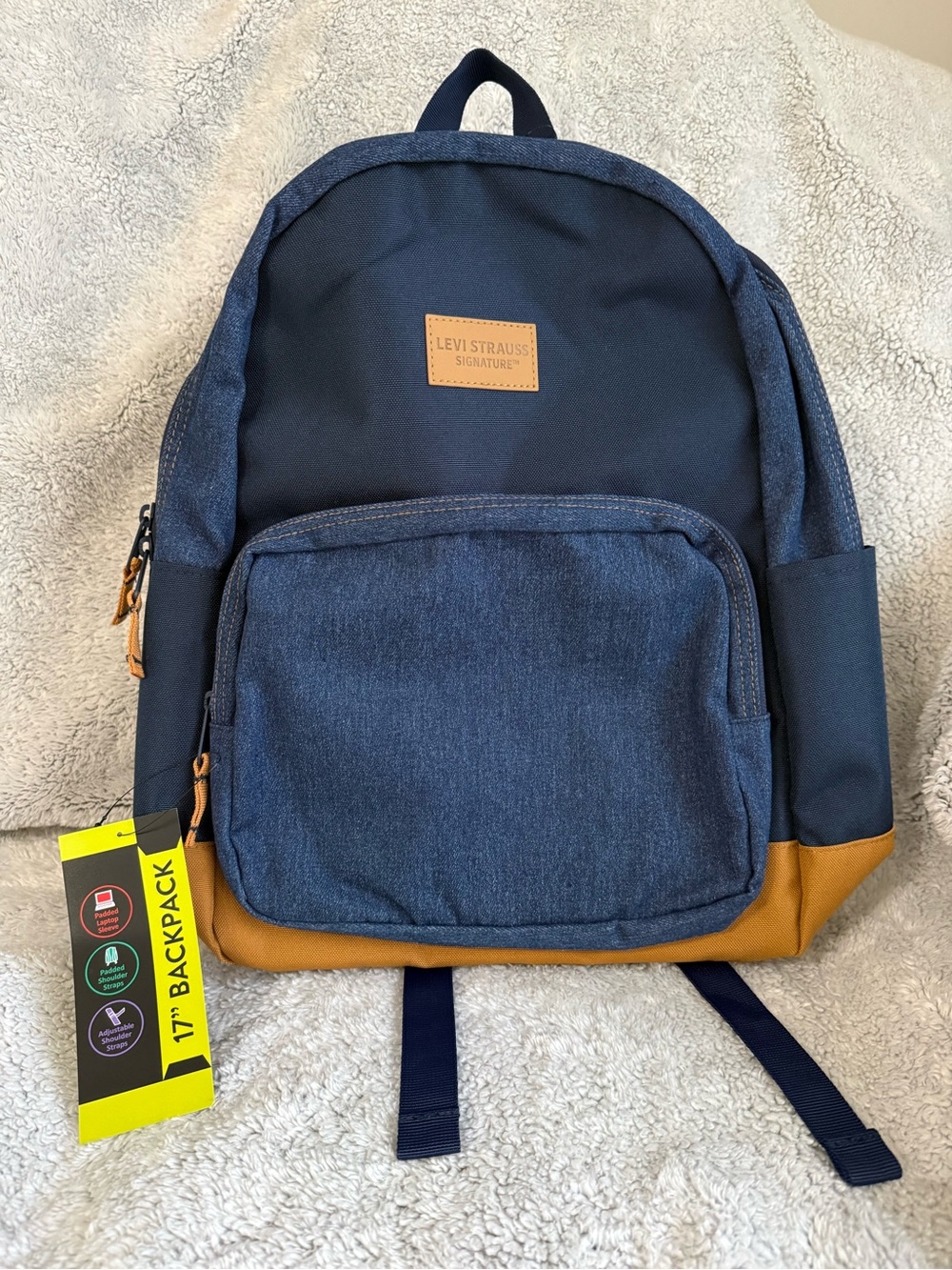 Levi's Navy and Tan Men's Backpack with Front Pocket